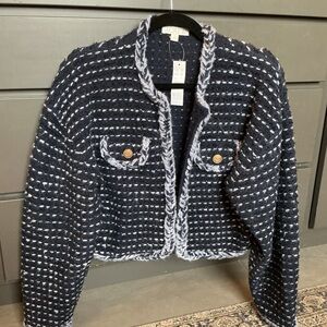 J. Crew Women's Blue Tweed Sweater Jacket
